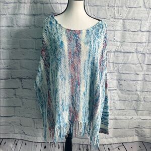 Laurie Felt Baha Sweater Americana Combo Fringe Hem Size Medium/Large Knit